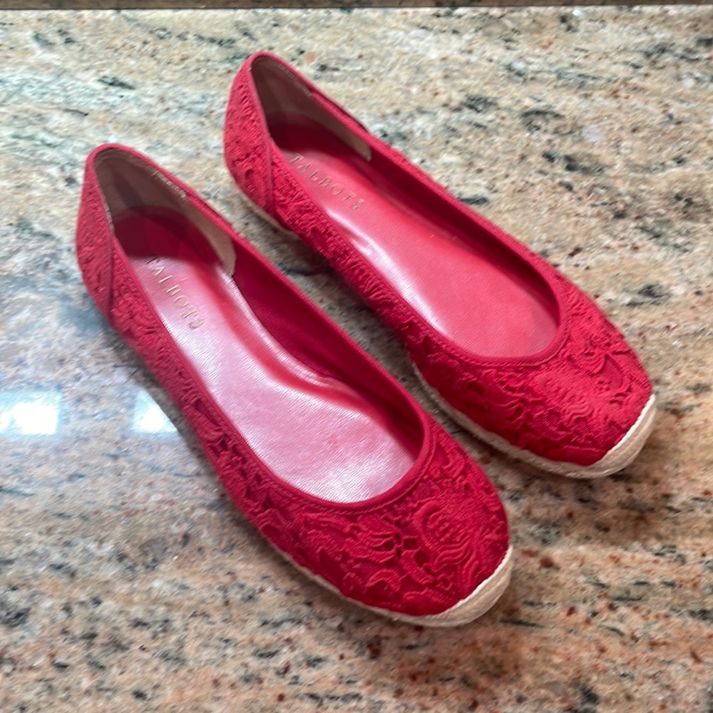 Women’s Talbots Ruby Red Lace Ballet Flats Espadrilles Size 7.5